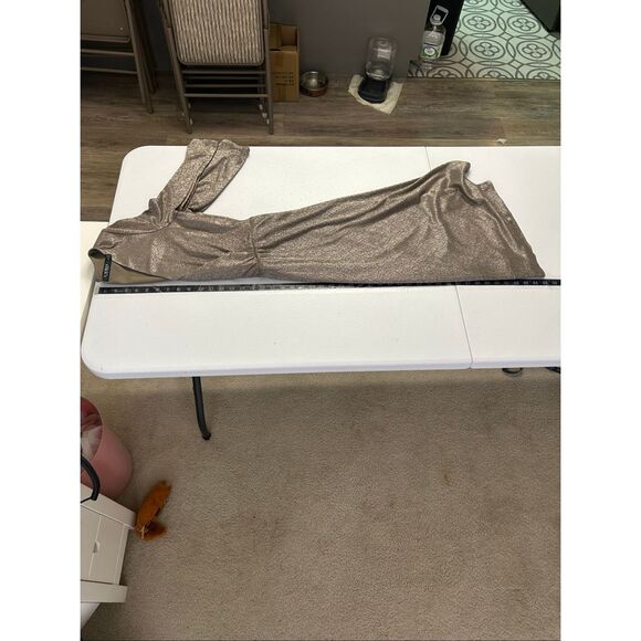 Lauren Ralph Lauren Metallic Gold Long Sleeve Faux Wrap Midi Dress Women Size 10 - Picture 11 of 12